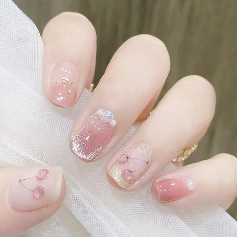 Hnewly 24Pcs/Box Gradient Color Artifical Press On Nails With Glue Long Coffin Fake Nails Lovely Girls Nail Art Ballerina False Nails
