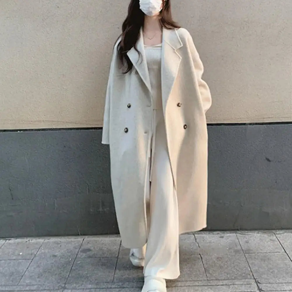 Hnewly winter winery outfit Women Loose Jacket Double-breasted Mid Length Trench Coat for Women Windproof Warm Overcoat with Lapel Pockets Fall Winter