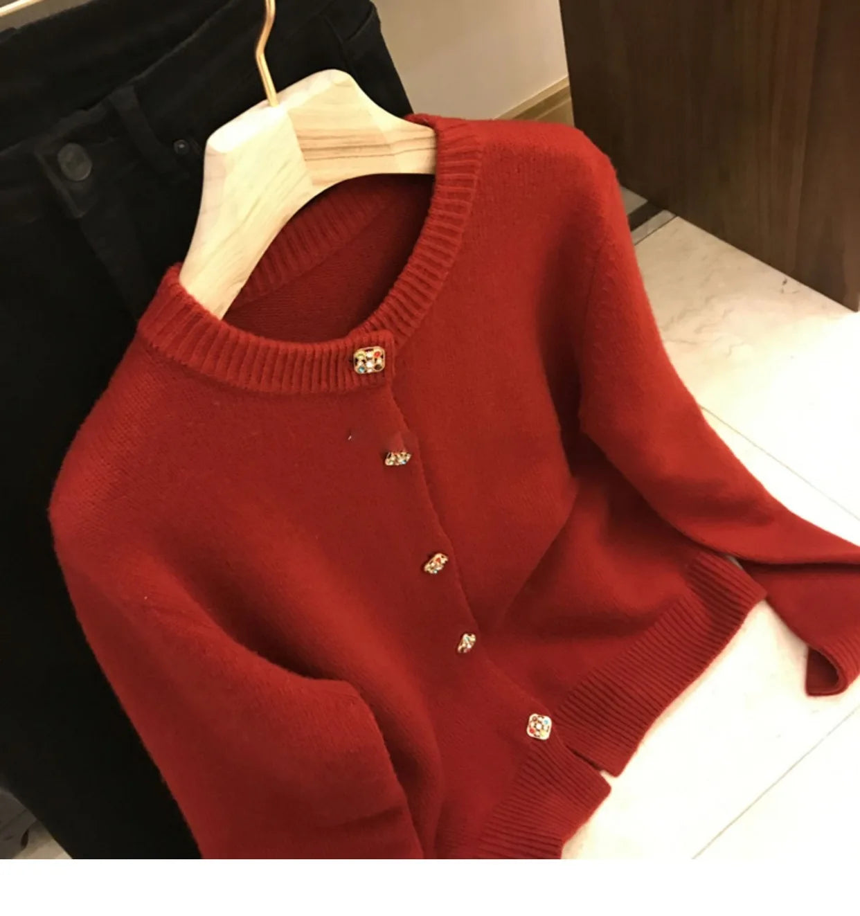 Hnewly  Solid O-Neck Sweater French Elegant Single Breasted Women's Spring Autumn Winter New Fashion All-match Long Sleeve Top Coat
