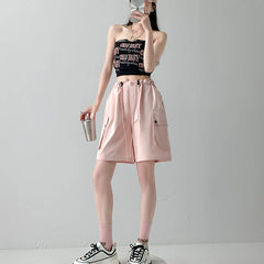 Hnewly  Y2K Cargo Shorts Women Harajuku Black Oversized Wide Leg Shorts Summer New Streetwear Fashion High Waist Baggy Short Pants New