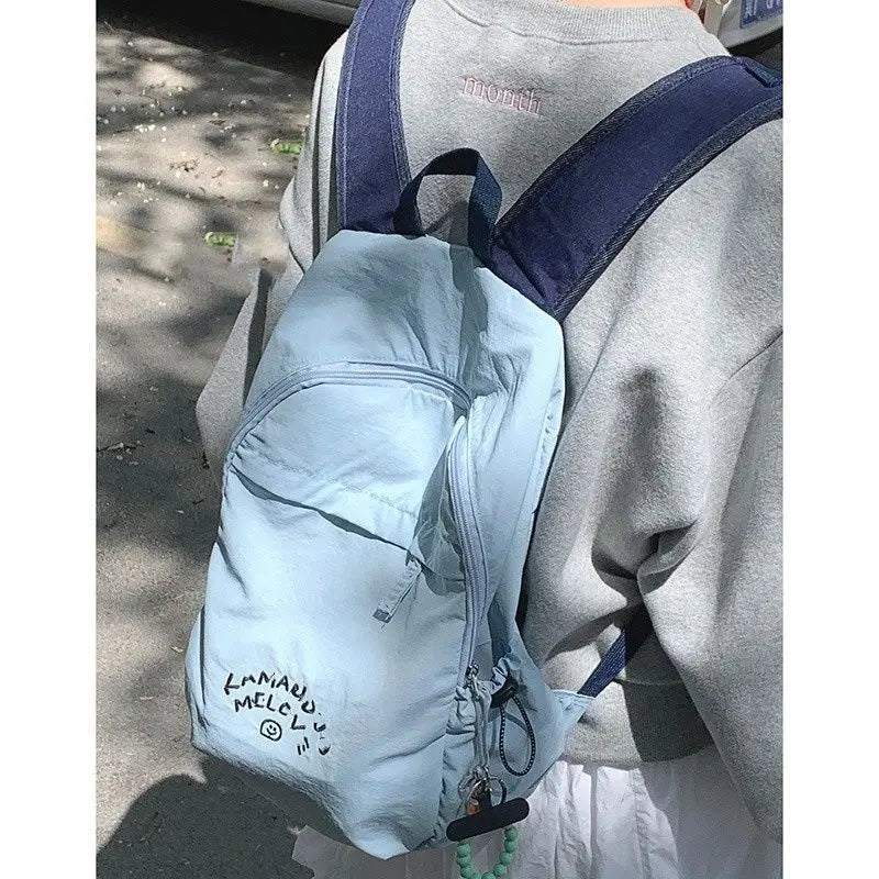 Hnewly  Korean Nylon Backpack Lightweight Soft Summer Blue School Bag Women Casual Hiking Outdoor Bag Large Capacity Fashion Schoolbag