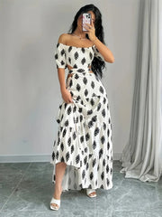 Hnewly  Summer Women's A-Line Maxi Dress Off Shoulder Tie Detail Floral Print Beach Vacation Dress Boho Sexy Smocked Waist