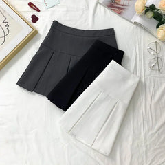 Hnewly  White Women Pleated Skirts Fashion High Waist Zipper Dancing Mini Skirts Elegant Student All Match A Line Skirt Summer New
