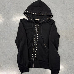 Hnewly  American Retro Gothic Rivet popular Casual High street trendy fashion hooded subculture comfortable versatile zipper sweatshirts