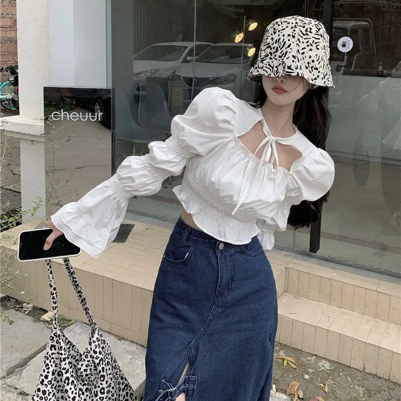 Hnewly Blouses Women Crops Tender New Arrival Pure Chic Prevalent Dating Spring Fall Leisure Preppy Style Holiday Fit Mujer Blusas
