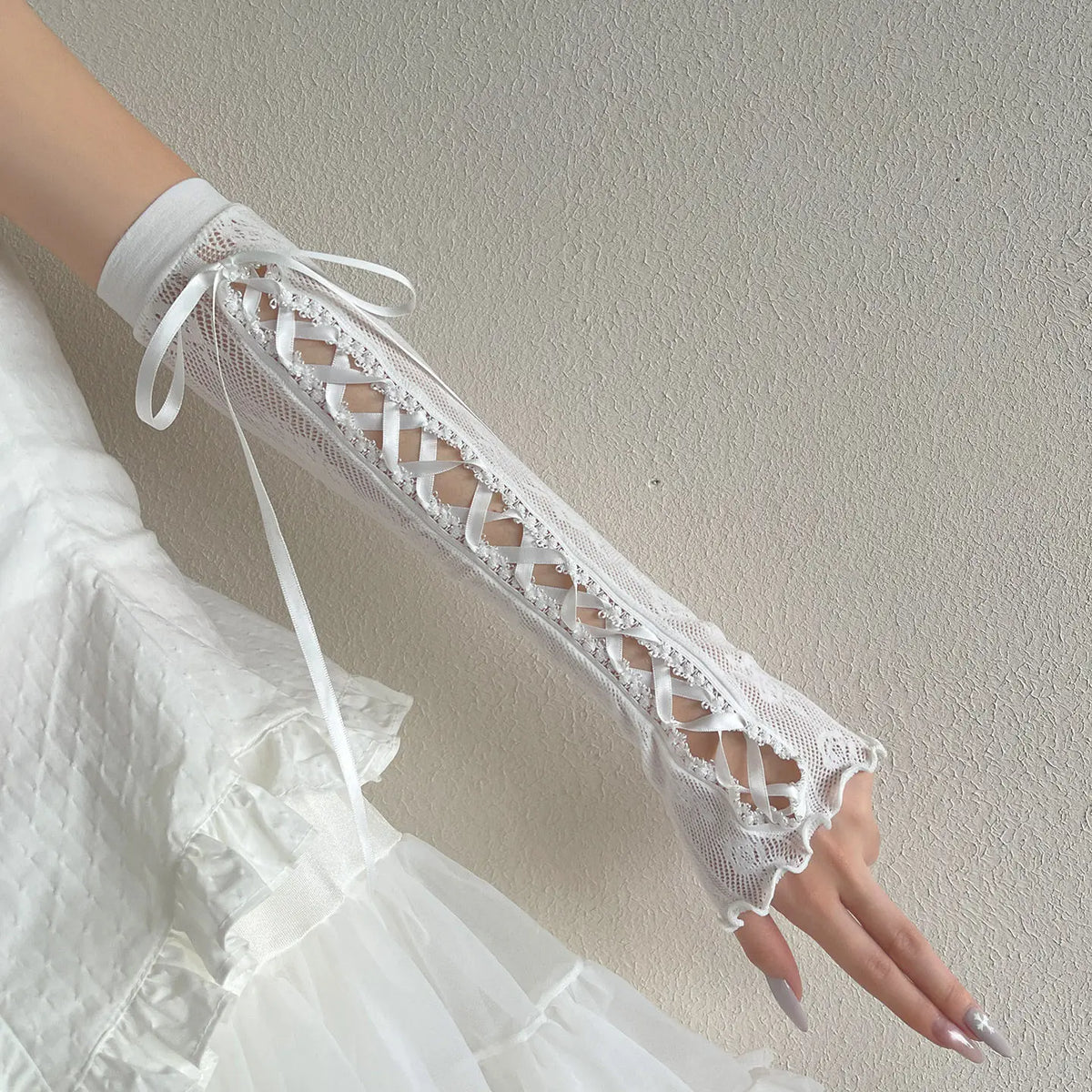 Hnewly  New Girl Handmade Bandage Subculture Lace Sleeves Concealer Sunscreen Long Hand Sleeve Lolita Y2k Women Oversleeve