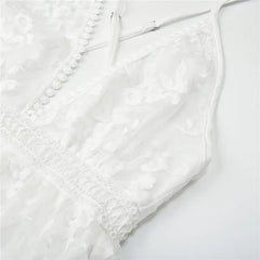 Hnewly  Fashion White Lace Flower Mini Dress Women Summer Sleeveless V Neck Backless Bandage Dress Beach Club Sexy Dresses Vestidos