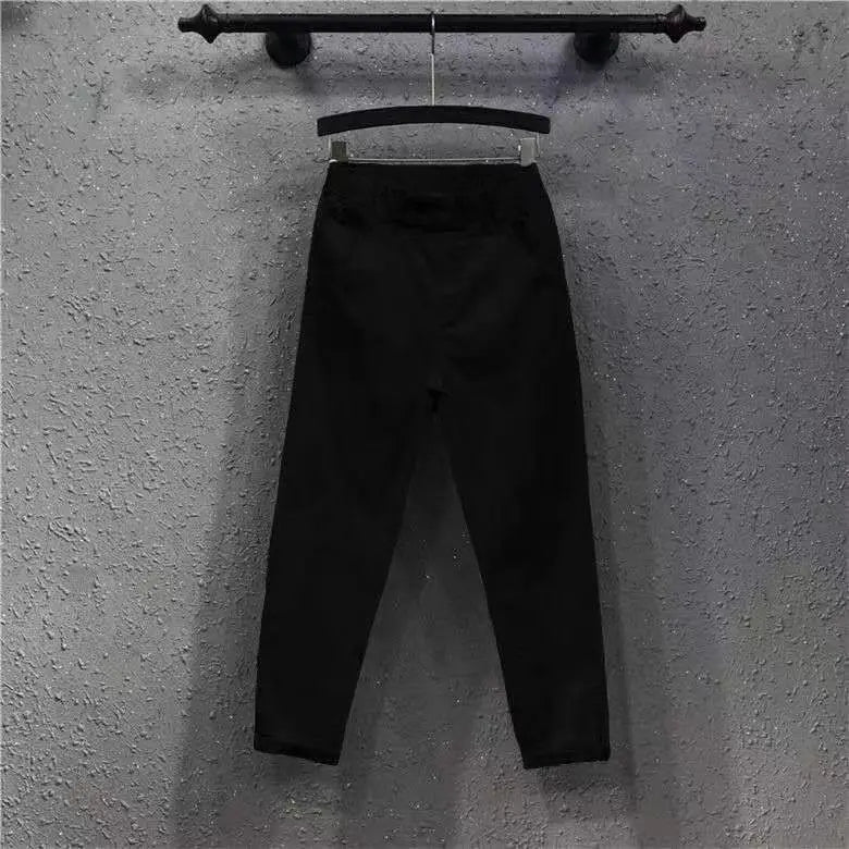 Hnewly Solid Casual Jeans For Summer/Autumn 2025 New Loose Versatile Harlan Pants Fashion Elastic Waist Buttons  Ankle-Length Pants
