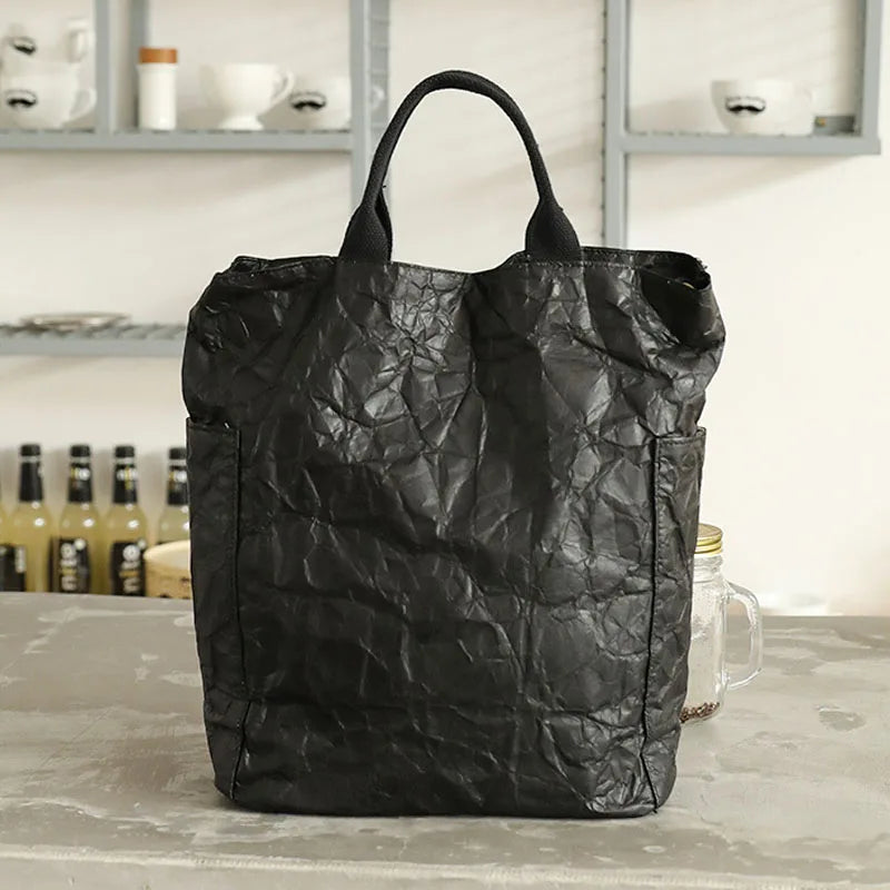 Hnewly  Ins Fashion Casual Totes Vintage Bucket Shaped Handbag Wash Dupont Paper Shoulder Bag Messenger Bags For Women