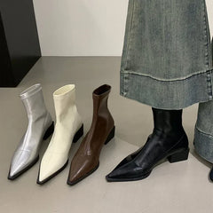 Lunivop  Pointed Toe Women Slim Ankle Boots Fashion Square Low Heel Ladies Elegant Back Zippers Short Booties Women's Footwear
