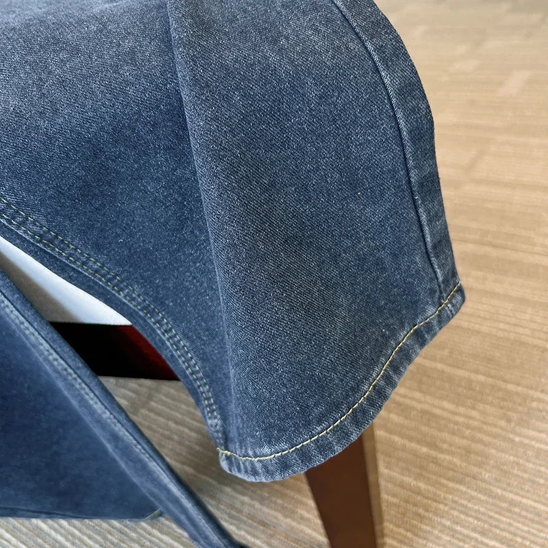 Hnewly  Large Size High Waist Jeans  Women  New Autumn Loose Drawstring Wide Leg Pant Fashion Splice Versatile Straight Leg Denim Pants