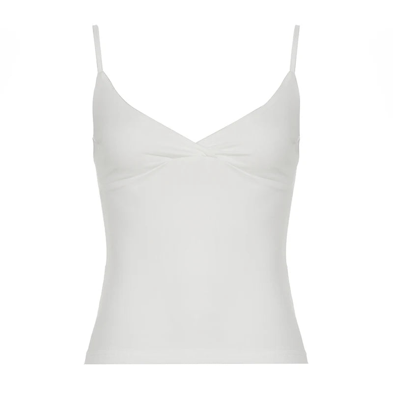Hnewly Sexy Low Neck Crop Top y2k Aesthetic Sleeveless White Tank Tops Women Basic Casual Solid Tee Vintage Sexy Camisole Summer
