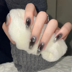 Hnewly Black Long Coffin Shape Fake Nail Ballet Reusable Adhesive Acrylic Press on Set Nails Artificial False Nails Art Tips Women Gift