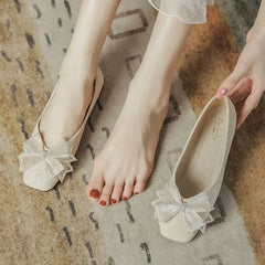 Hnewly  Square Toe Woman Flats with Bow A Line Clothing Trend Cheap Korean Style New in Modest Aesthetic Stylish Shoes for Women