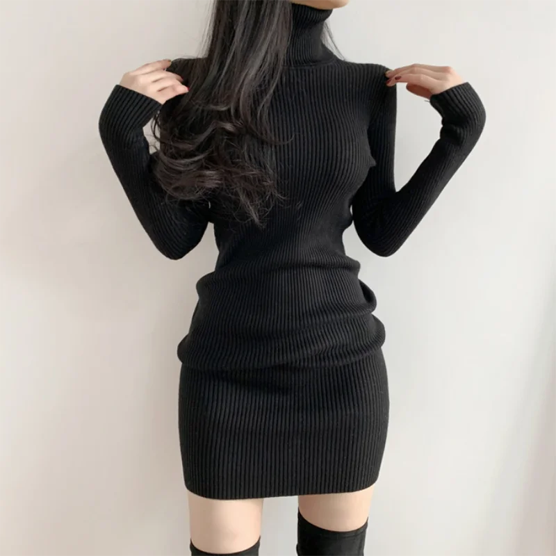 Hnewly trashy outfits Women Autumn Winter Turtleneck Warm Bodycon Dress Long Sleeve Knit Solid Office Pullover Sexy Mini Dress for Ladies