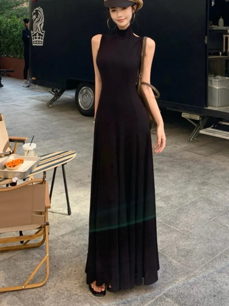 Hnewly Women Sexy Vintage Summer Backless Dresses Slit Fit Sleeveless Spaghetti Strap Halther Evening Dress Club Party Prom Chic New