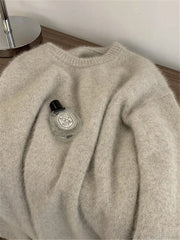 Hnewly  Soft Plush Sweater Women's Autumn Winter O-Neck Loose All-Matched Knit Pullover Korean Style Solid Mohair Long Sleeved Top