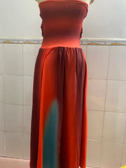Hnewly  Summer Sexy Elegant Women Backless Long Dress Casual Gradient Color Vacation Wear European Women's Fashion Strapless Robe