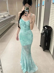 Hnewly  Oversize Lace Patchwork Camisole Dresses Sexy Slim Fit Bodycon Fishtail Dress for Women Summer New Vestidos Mujer