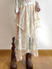 Hnewly Lace Skirts Women Summer Clothing Soft 2000s Vintage Clothing Streetwear Y2k Trendy Boho Style Loose Ladies Party
