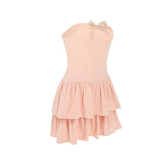 Hnewly Pink A-Line Dress Women Sweet Summer New Fashion Bow Sleeveless Sexy Strapless Dresses Bodycon Streetwear Club Lady Party Dress