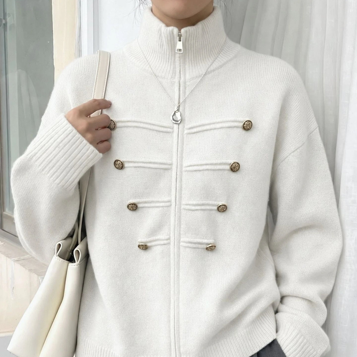 Japanese Solid Stand Neck Casual Cardigan Y2k Aesthetic Double-breasted Knitted Kardigan Autumn Harajuku Zipper Loose Sweater