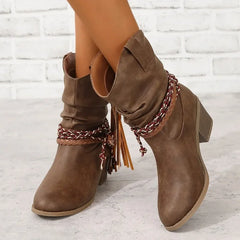 Hnewly outfit inspo winter Women's Shoes Slip-on Women's Boots Fashion Pleated Daily  Boots Women Hot Sale Round Toe Square Heel Ankle Boots