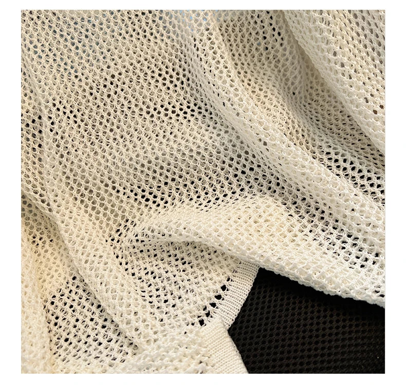 Hnewly Black White Striped Ice Silk Knitted Sweater Women Long Sleeved Loose Lazy Style Mesh Pullover Spicy Girl Hollow Out Top
