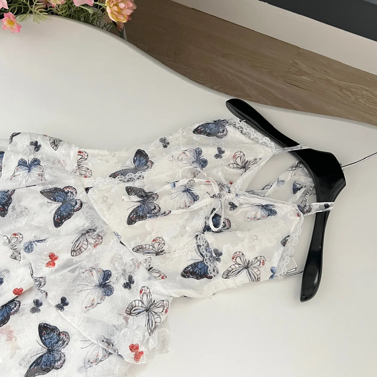 Hnewly Vintage 2000s Y2k Irregular Midi Dress Female Short Party japanese Print Sleeveless Dress One Piece Dress Korean Fashion Summer
