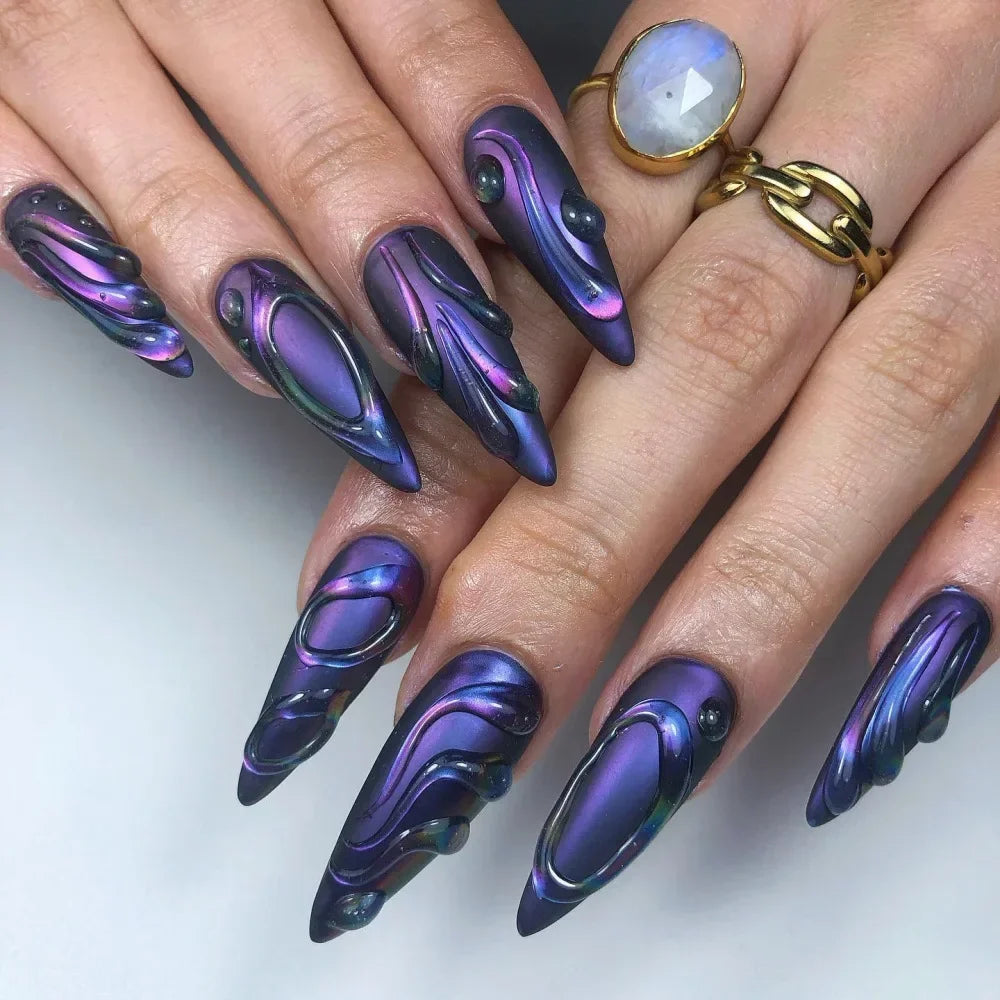 Hnewly 24Pcs French Almond False Nails Glitter with Rhinestones Wearable Fake Nails Artificial Simple Full Cover Press on Nails Tips