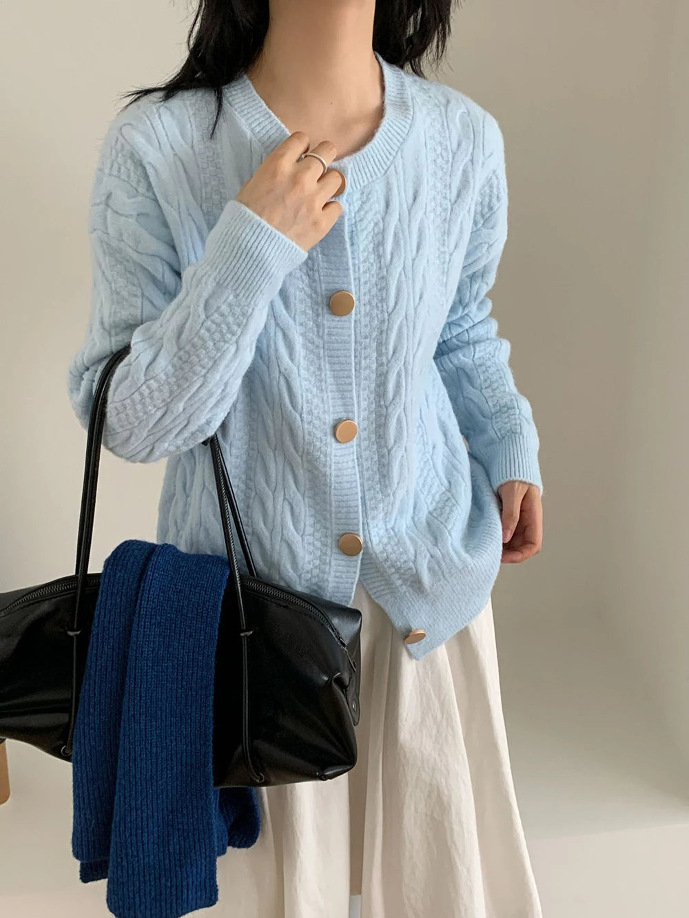 Hnewly  Vintage Twist Knit Cardigan Women's Lazy Loose Soft Thickened Single-Breasted 2025 Autumn Winter New Korean Style Female Tops