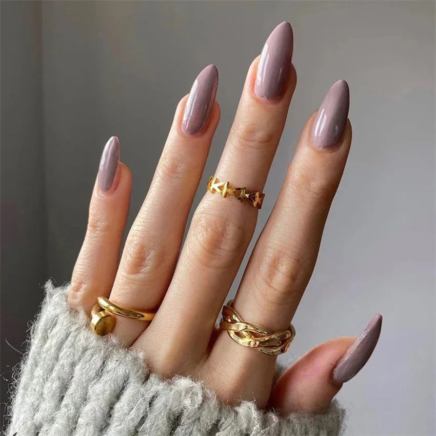 Hnewly 24pcs Artificial Nail Art Fake Nails Full Coverage Removable Ballet Short Press On Nails tips Chips Waterproof Solid Colour set