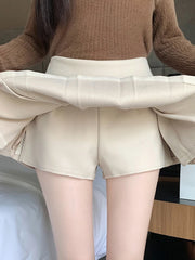 Hnewly  Retro Faux Woolen Pleated Skirt Women Sweet Slim Sexy Mini A Line Skirts Preppy Style High Waist Fall Winter Korean Skirt