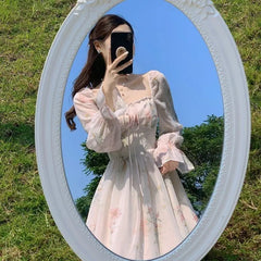 Hnewly  Spring Summer Long Sleeve Chiffon Dress Women Elegant Fairy Forest Style Soft Aesthetic Casual Long Maxi Dress