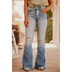 Hnewly  Women's Jeans Temperament Loose Vintage Fashion Casual Hole Flared Jeans Water Wash Vintage Denim Pants Women's New