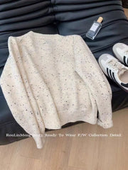 Hnewly  Korean Spring Autumn Bow Sweater  Single Breasted O-Neck  Chic Dot Knitted Cardigans Fashion Casual Long Sleeve Outerwear Top