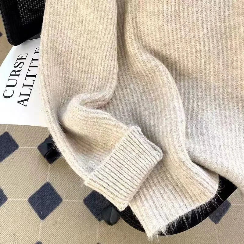 Hnewly Autumn V Neck Hollow Out Knit Sweater Women Winter Warm Casual Solid Jumpers Korean Loose Simple Female Pullovers Sweater New