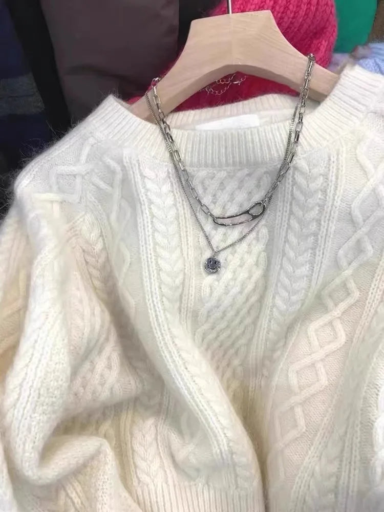 Hnewly  Imitation Raccoon Velvet Sweater Fashion Thread Round Neck Top Women's Autumn Winter Thick Long Sleeve Warm Knitted Hoodie
