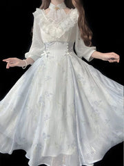Hnewly Summer  Even Party Formal Dress Office Lady French Elegant Vintage Midi Dress Women Floral Lolita One Piece Dress Korean
