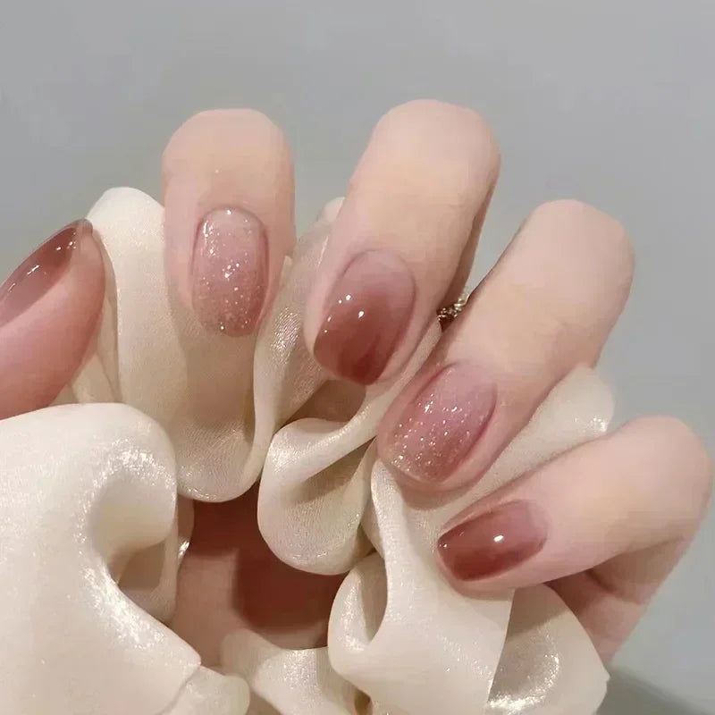 Hnewly 24pcs Detachable Short Press on Nails Y2k rhinestone False Nails with Glue Ballet Sweet Cool Girls Artificial False Nails Tips