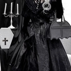 Hnewly  Gothic Vintage Palace Princess Dress Elegant Hollow Out Lace Ruffles Shawl High Waist Lolita Ultra Long Dress