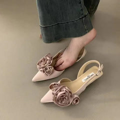 Hnewly New Brand Women Sandal Fashion Flower Ladies Elegant Dress Slingback Shoes Thin Low Heel Dress Mules Pumps