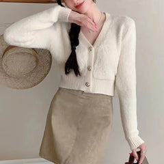 Hnewly  Fuzzy Knit Sweater Cardigan Women  Long Sleeve V-Neck Button Front Short Shrug Cardigan Teen-girl Fall Winter Y2K Outfit