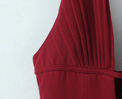 Lunivop  Sexy Dark Red Pleated Ruched Halter Dress Women Deep V neck Slim Low Waist Swing Ball Gown Short Dresses Robe Vestidos