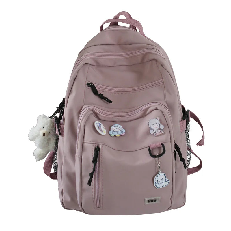 Hnewly  Fashion Big Student Backpack NEW Badge Rucksack Girls School Bag High Capacity Women Backpack Female Cute Leisure Travel Mochila