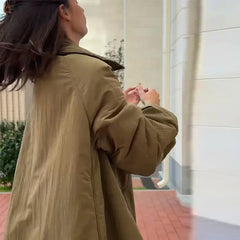 Hnewly  Retro Thicken Cotton Jackets Women Solid Full Sleeve Loose Long Coats Lady Autumn Winter Chic Female Warm Streetwear New