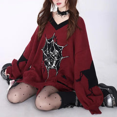 Hnewly  Gothic Y2k Sweater Women Harajuku Vintage Punk Long Sleeve Knitted Pullover Grunge Fashion Streetwear Oversize Sweaters