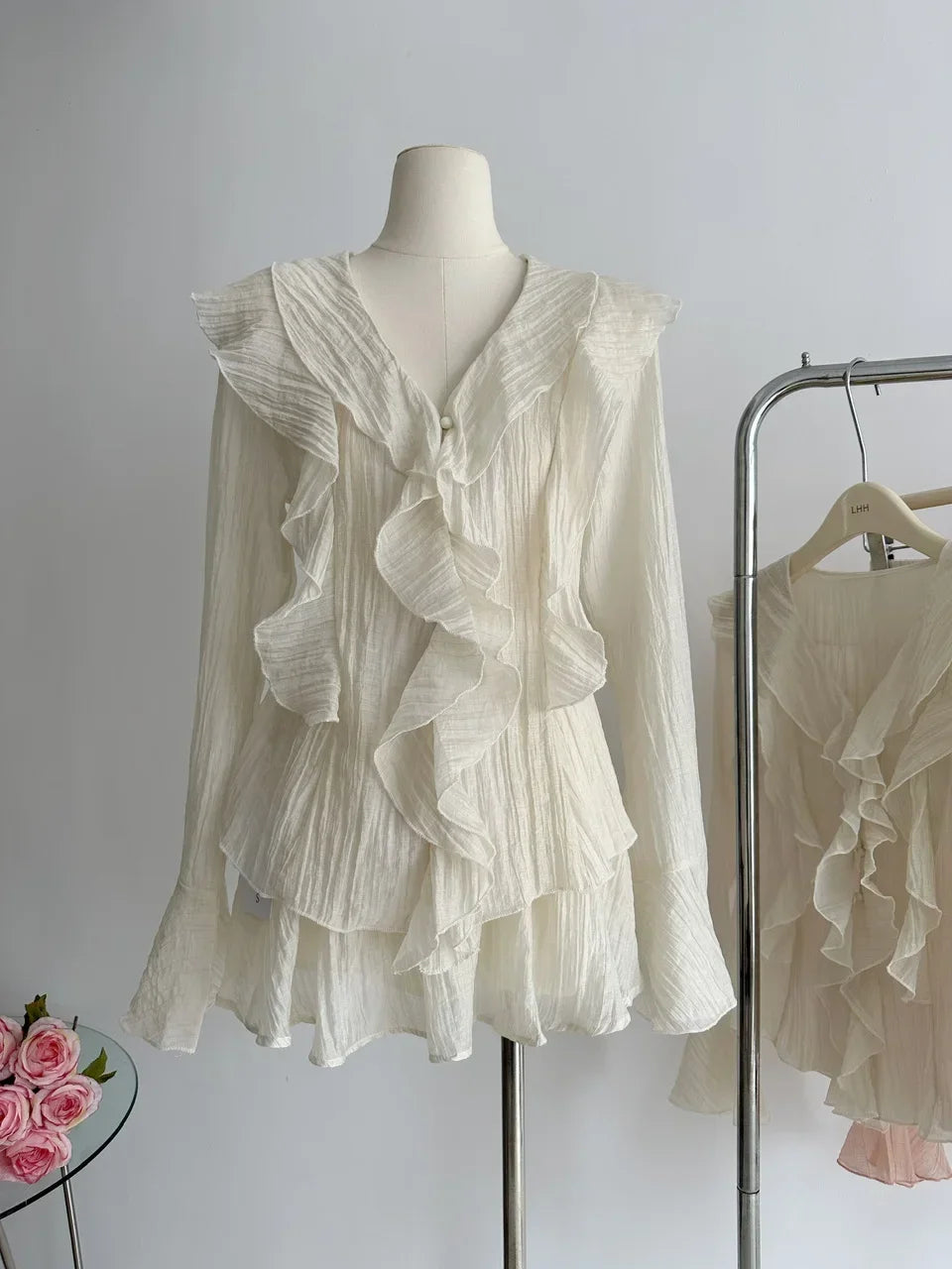 Hnewly 2 Piece Vintage Sets Retro Elegant Y2k Skirt Suit Elegant 2000s Retro Clothes Women Long Sleeve Shirt A-Line Mini Skirt Elegant