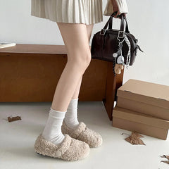 Lunivop  White French Mary Jane flat-bottomed fluffy shoes for women's new autumn and winter warm-soled beanie cotton shoes