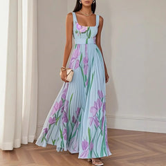 Lunivop  Sexy Flower Print Long Dress Women Summer Fashion Sleeveless Strap Maxi Dresses Elegant